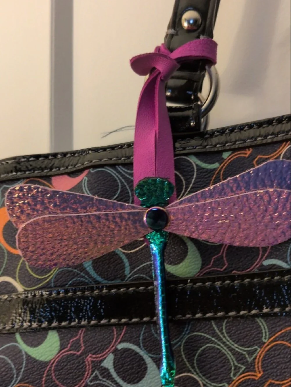 Hand Made, Leather Iridescent Dragonfly Bag Charm
